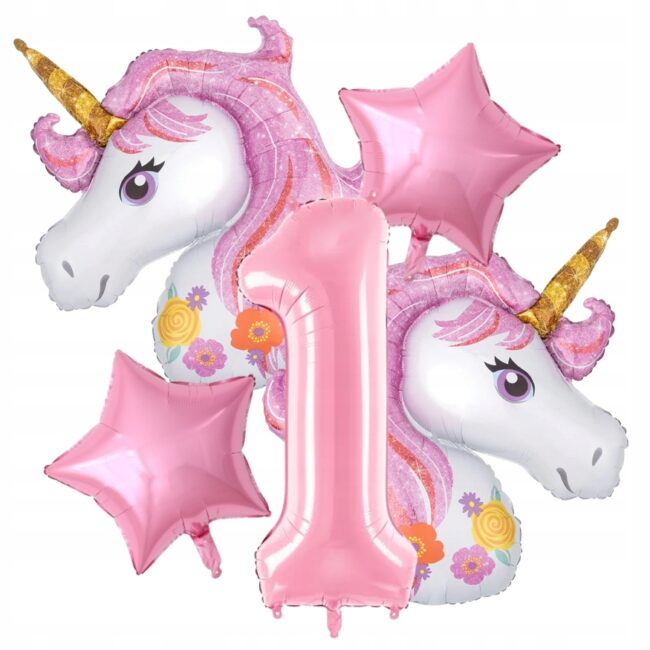 Zestaw Balony foliowe na 1 Urodziny Jednorożec