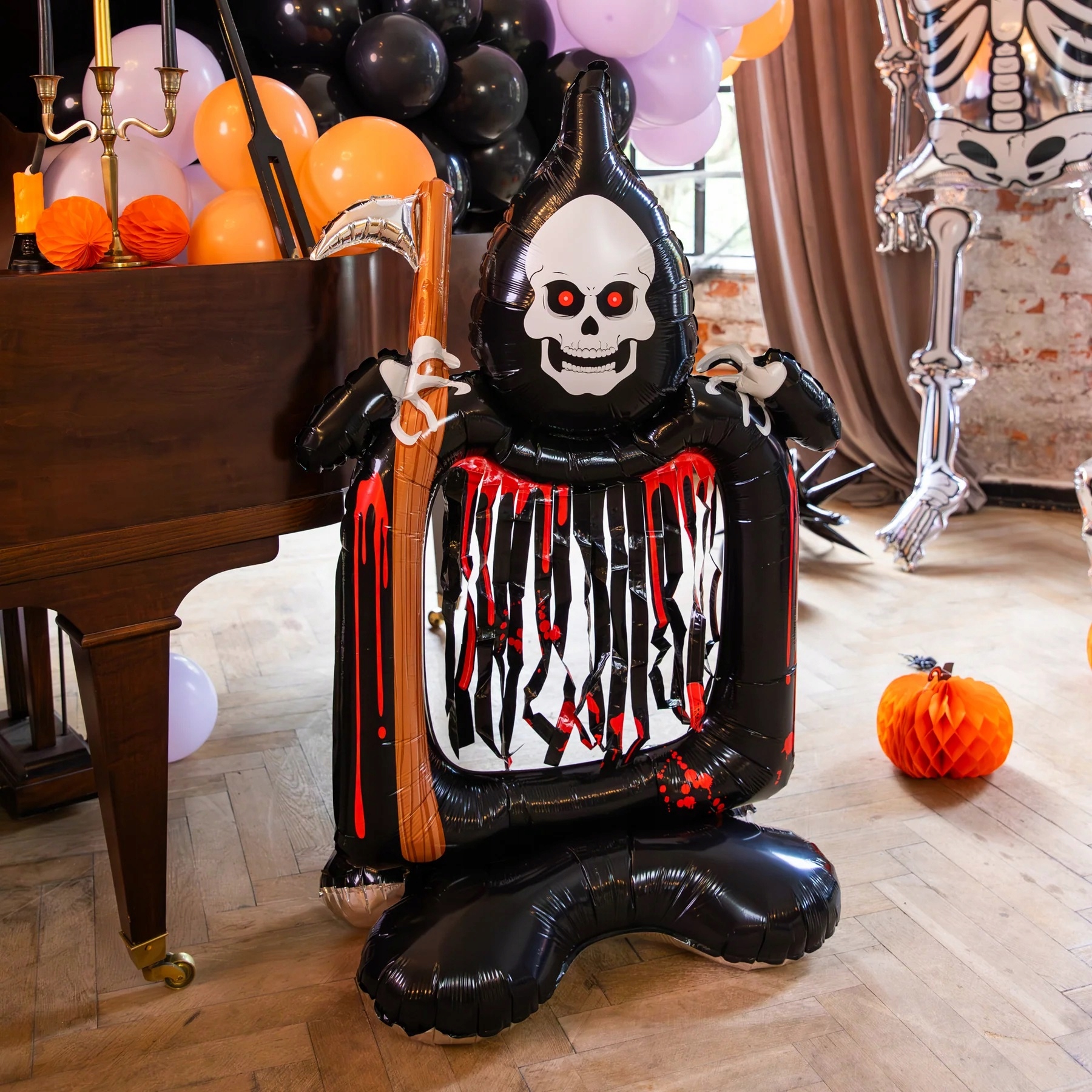 Balon foliowy stojący Śmierć z kosą Halloween 69x46x125 cm cm H-171 - obrazek 3
