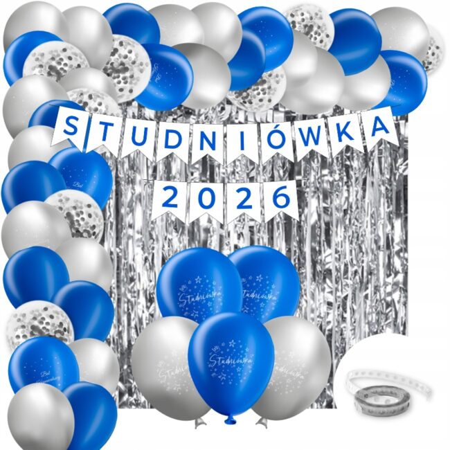 balony srebrno niebieskie studniówka