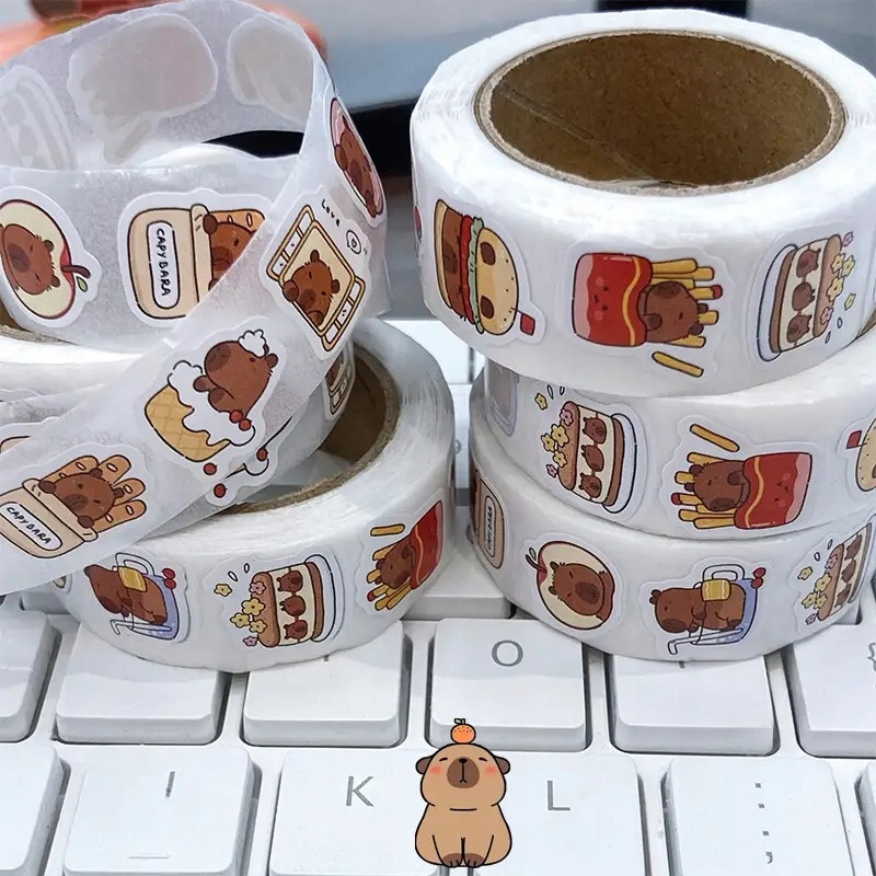 Naklejki samoprzylepne na Rolce Kapibara 500 sztuk Mini 1,5 cm Dekoracje - obrazek 3