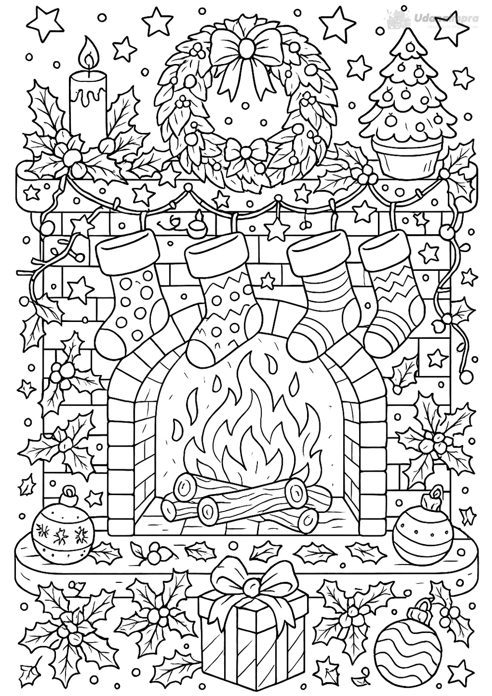 Kolorowanka świąteczny kominek