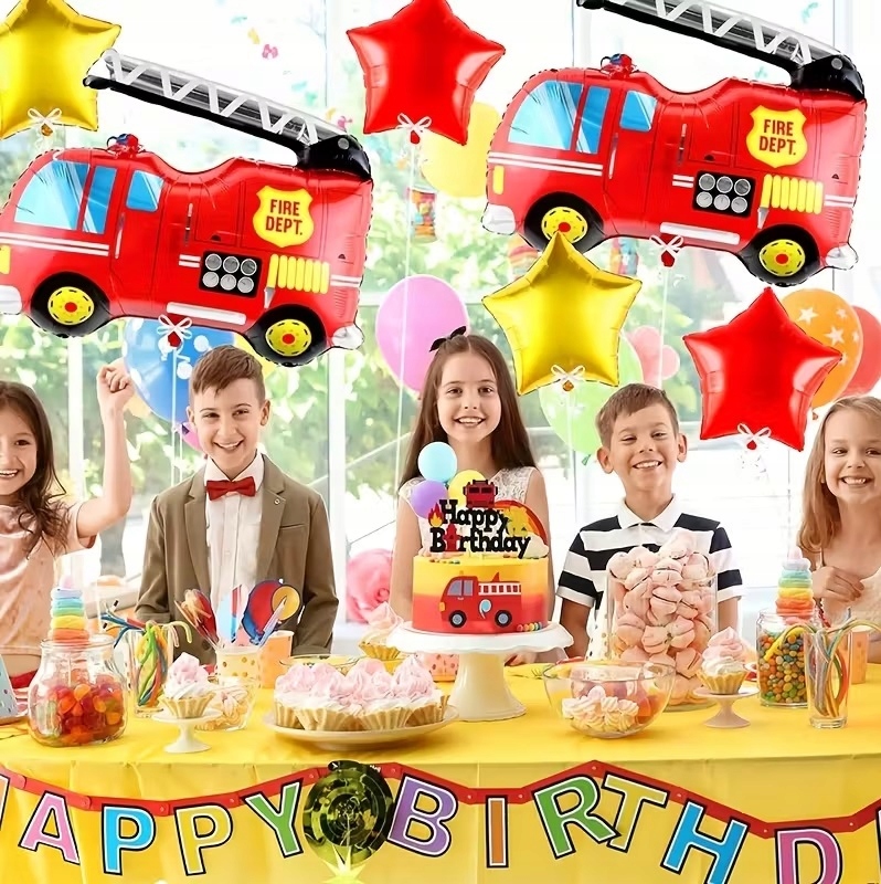 Balony foliowe Straż Pożarna Strażak Wóz Strażacki mix 6 sztuk Urodziny - obrazek 2