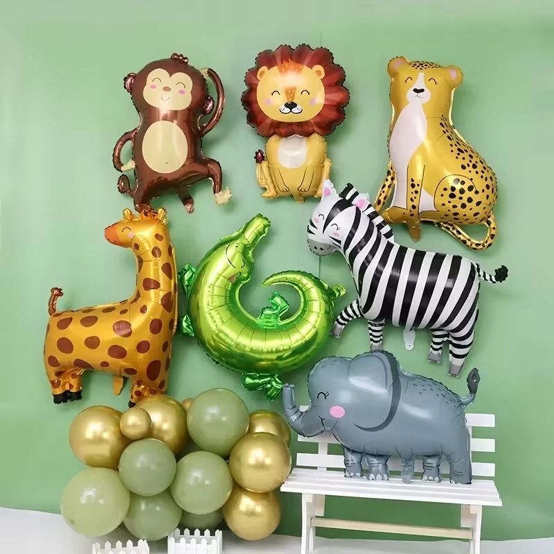 Zestaw Balony foliowe Zwierzęta Safari 9 sztuk Lew Słoń Małpa Urodziny - obrazek 3