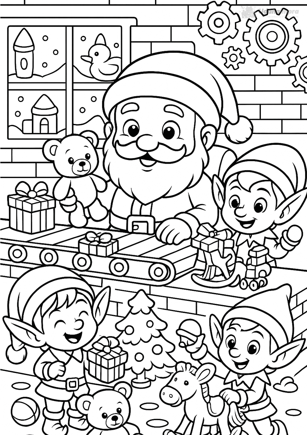 Kolorowanka fabryka zabawek Mikołaja