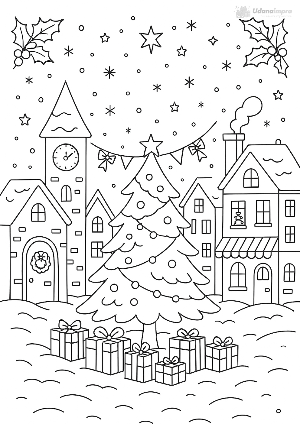 Kolorowanką śnieżne miasto