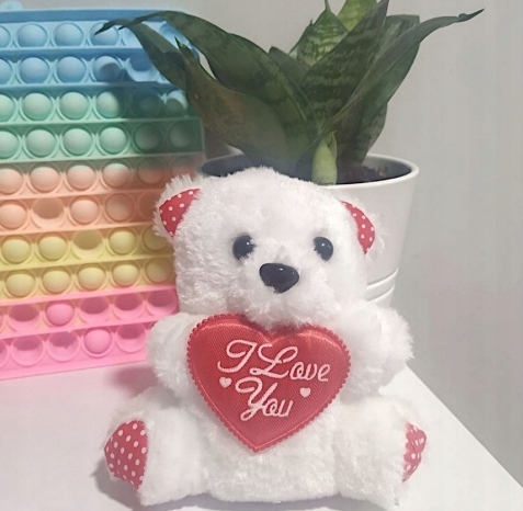Biały Miś Pluszak Maskotka Love 12x10 cm Dzień Kobiet Mamy Walentynki W58 - obrazek 4