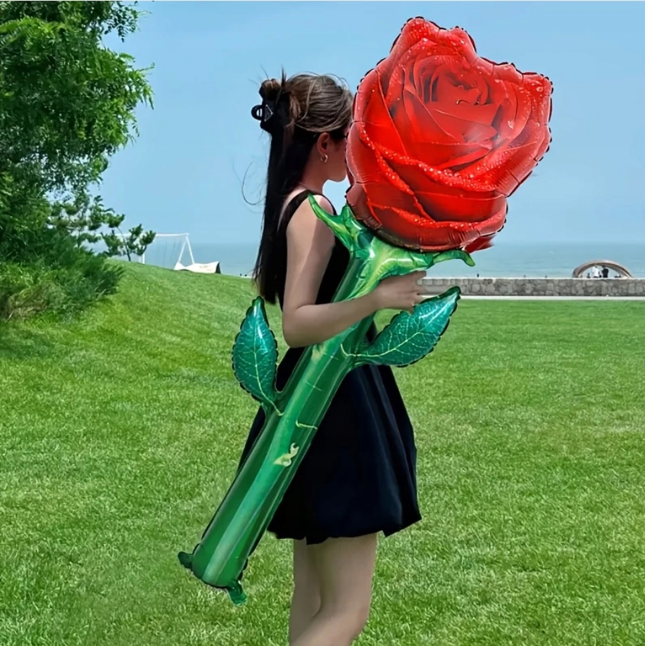 Balon Foliowy Kwiat Róża 55x150cm Urodziny Walentynki Dzień Mamy Miłość W18 - obrazek 3