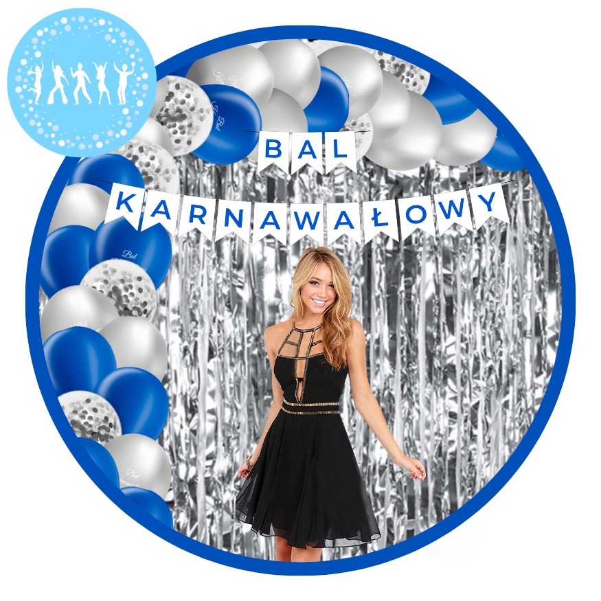 Zestaw Balony Dekoracje Baner niebieski BAL KARNAWAŁOWY Kurtyna Karnawał - obrazek 7