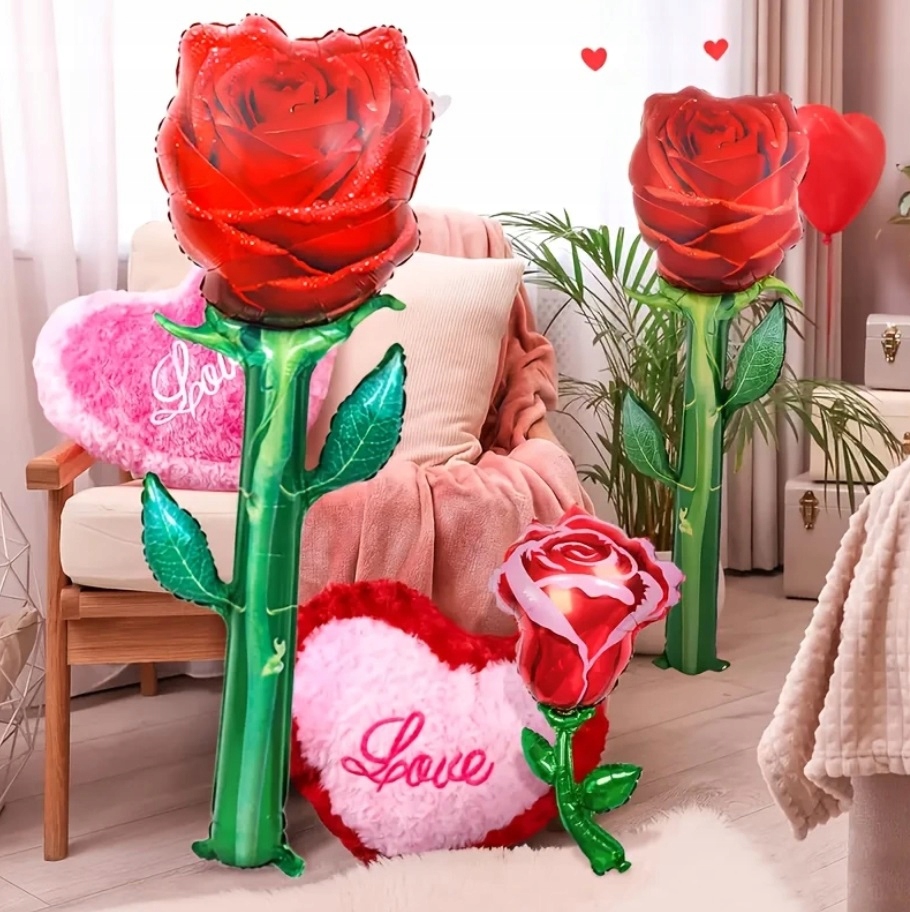 Balon Foliowy Kwiat Róża 55x150cm Urodziny Walentynki Dzień Mamy Miłość W18 - obrazek 9