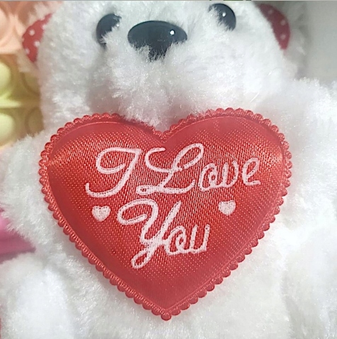 Biały Miś Pluszak Maskotka Love 12x10 cm Dzień Kobiet Mamy Walentynki W58 - obrazek 5