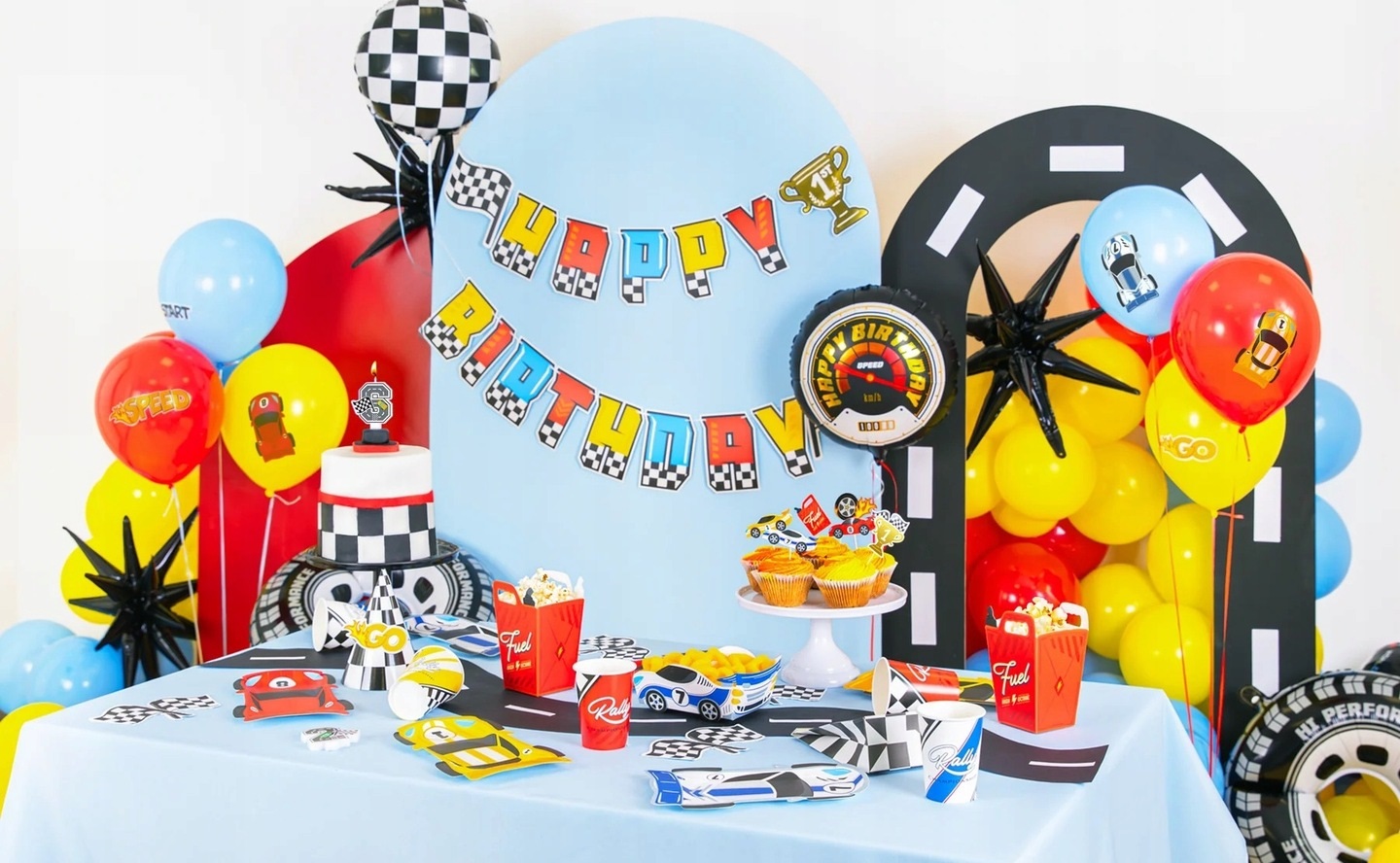 Baner papierowy Happy Birthday Race On Wyścigi 220x17 cm Urodziny - obrazek 3
