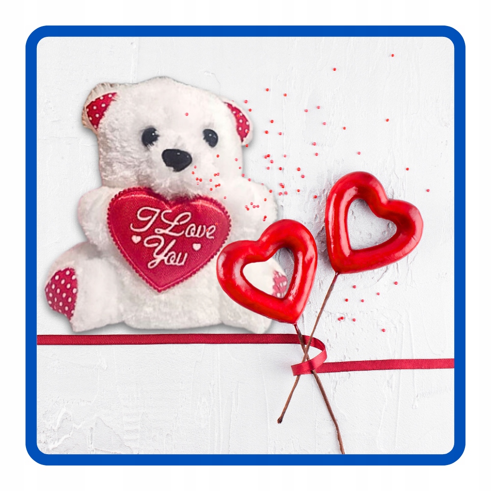 Biały Miś Pluszak Maskotka Love 12x10 cm Dzień Kobiet Mamy Walentynki W58 - obrazek 6
