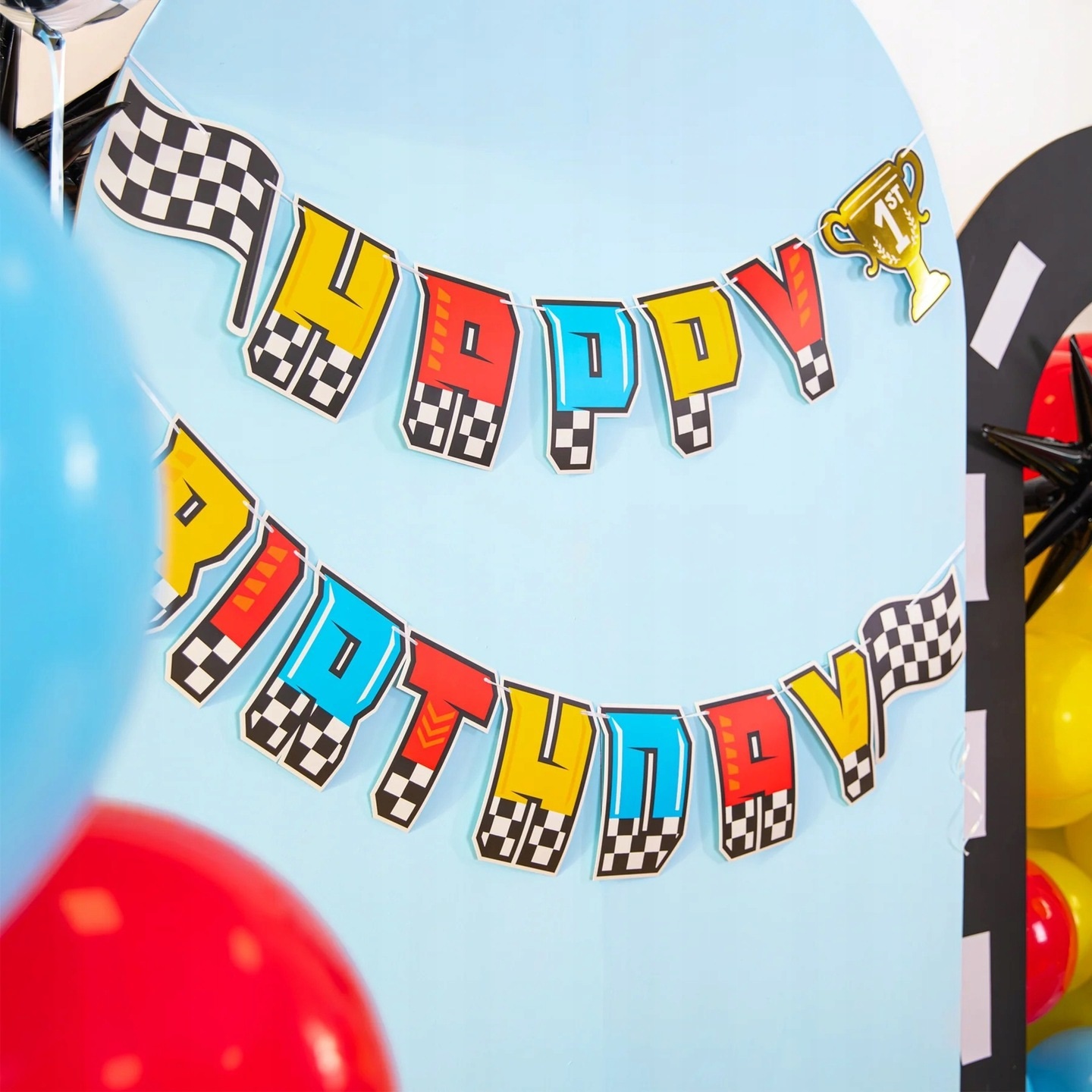 Baner papierowy Happy Birthday Race On Wyścigi 220x17 cm Urodziny - obrazek 2