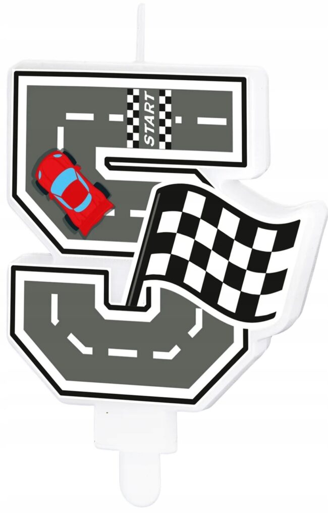 Świeczka na tort cyfra 5 Wyścigówka