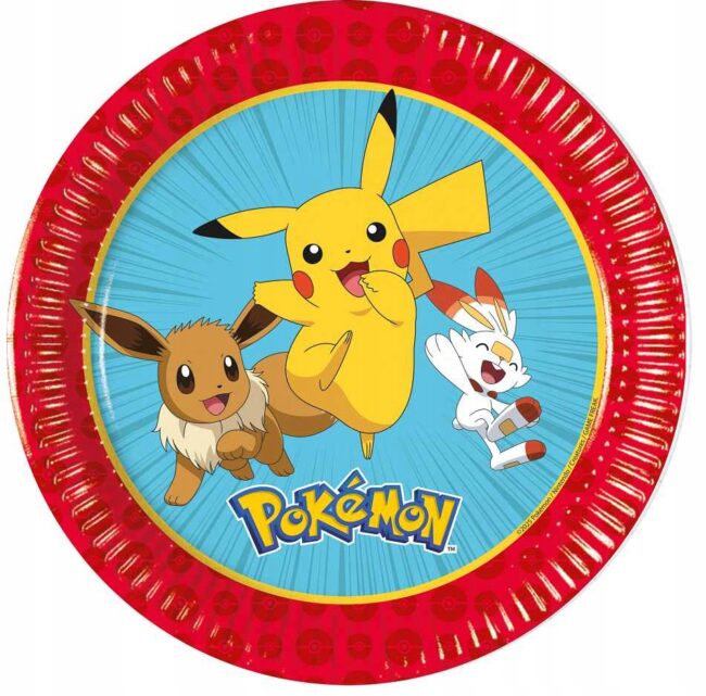 Talerzyki papierowe Pokemon 8 sztuk 20 cm Urodziny