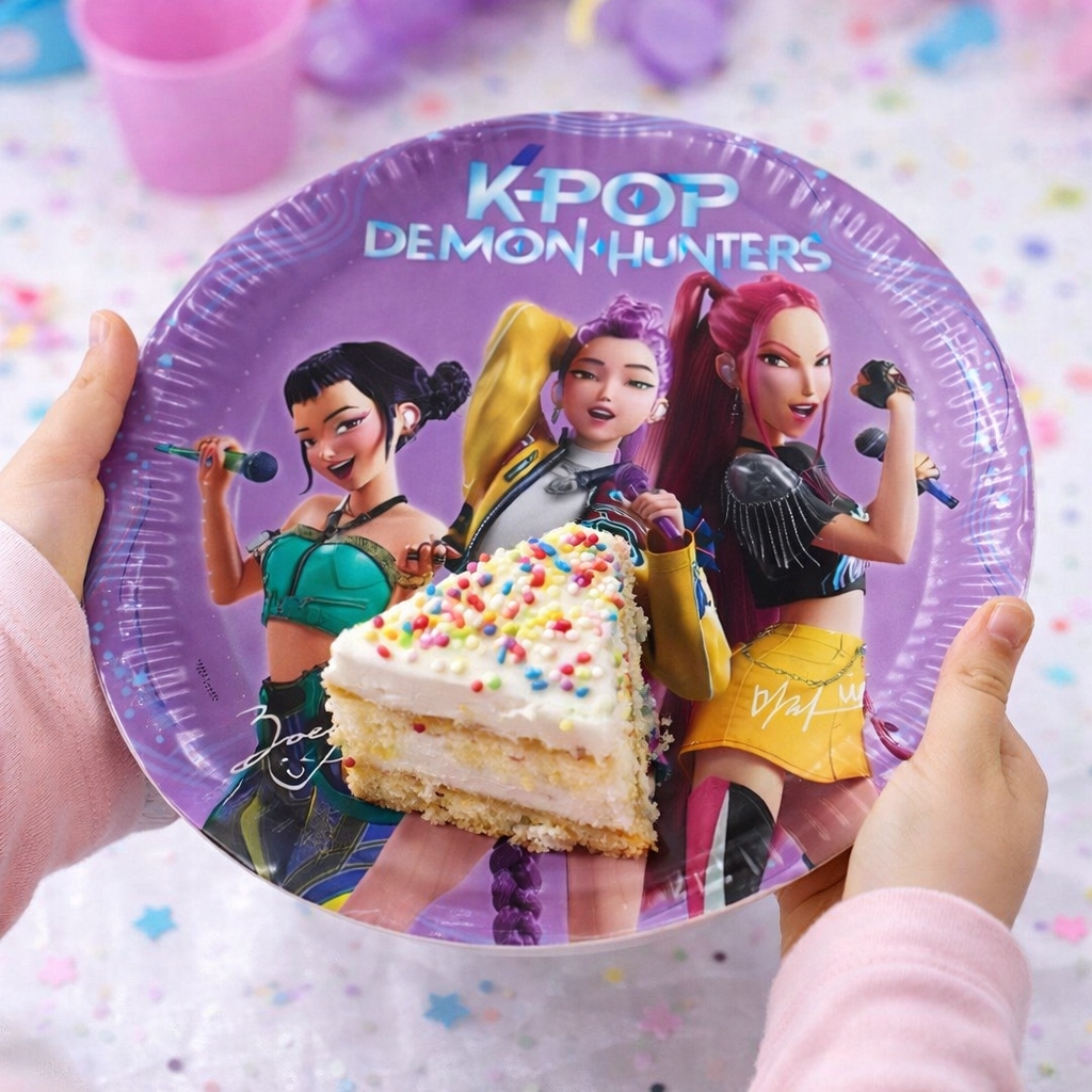 Talerzyki papierowe K-POP Demon Hunters 20 cm 8 sztuk Urodziny - obrazek 2