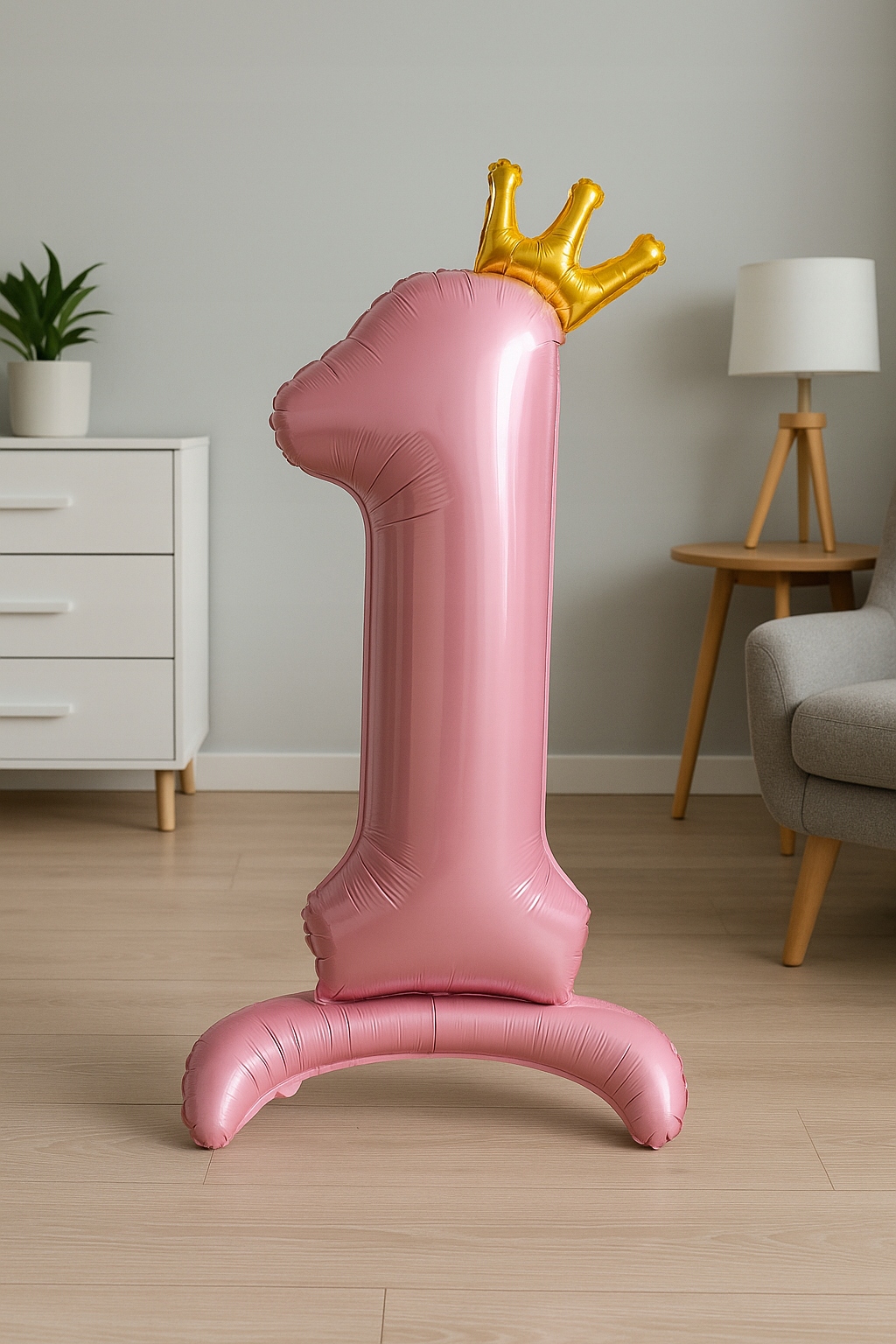 Balon foliowy stojąca cyfra 1 z koroną Różowa 84 cm Urodziny - obrazek 3