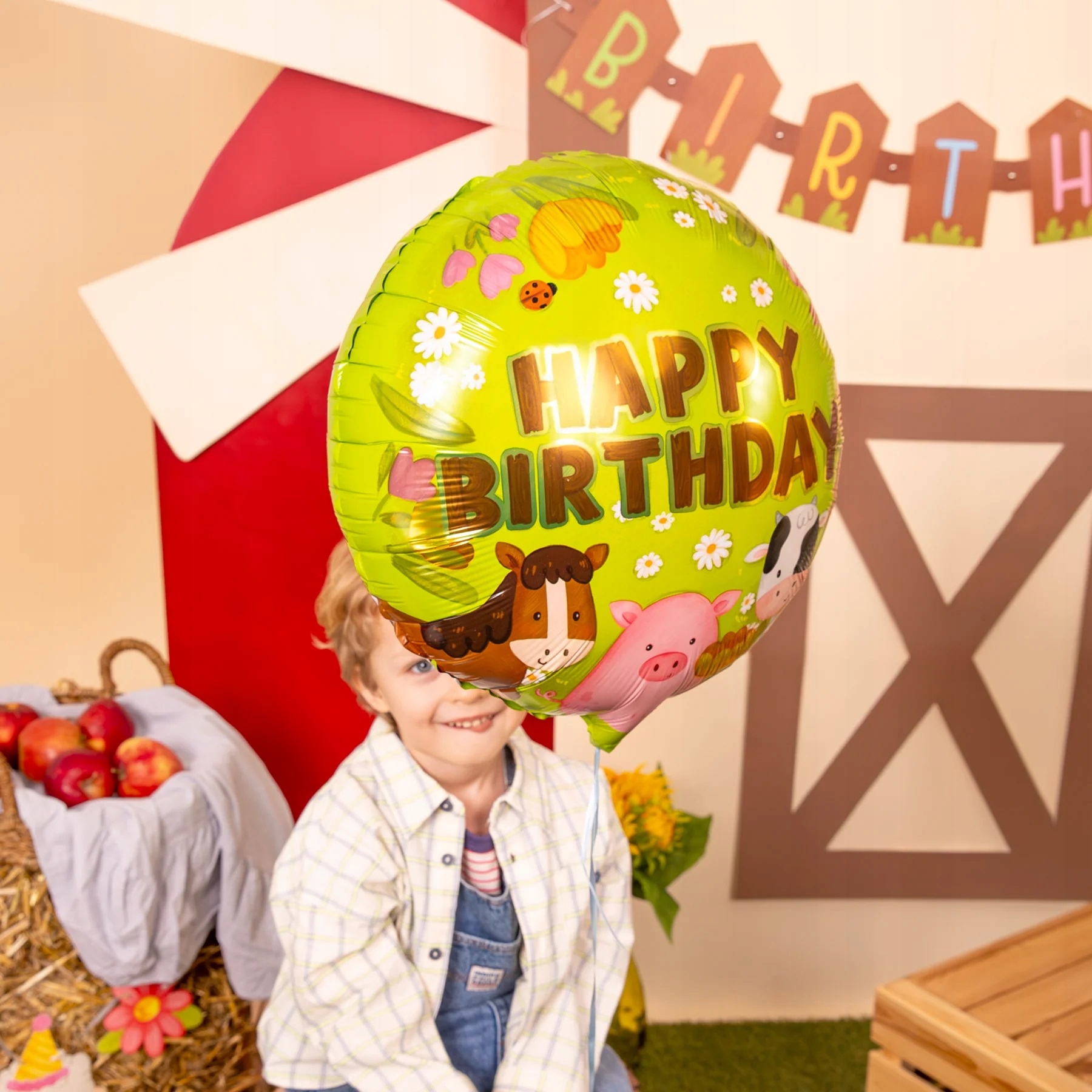Balon foliowy Happy Birthday Farma Wieś Zwierzęta 45 cm Urodziny - obrazek 2