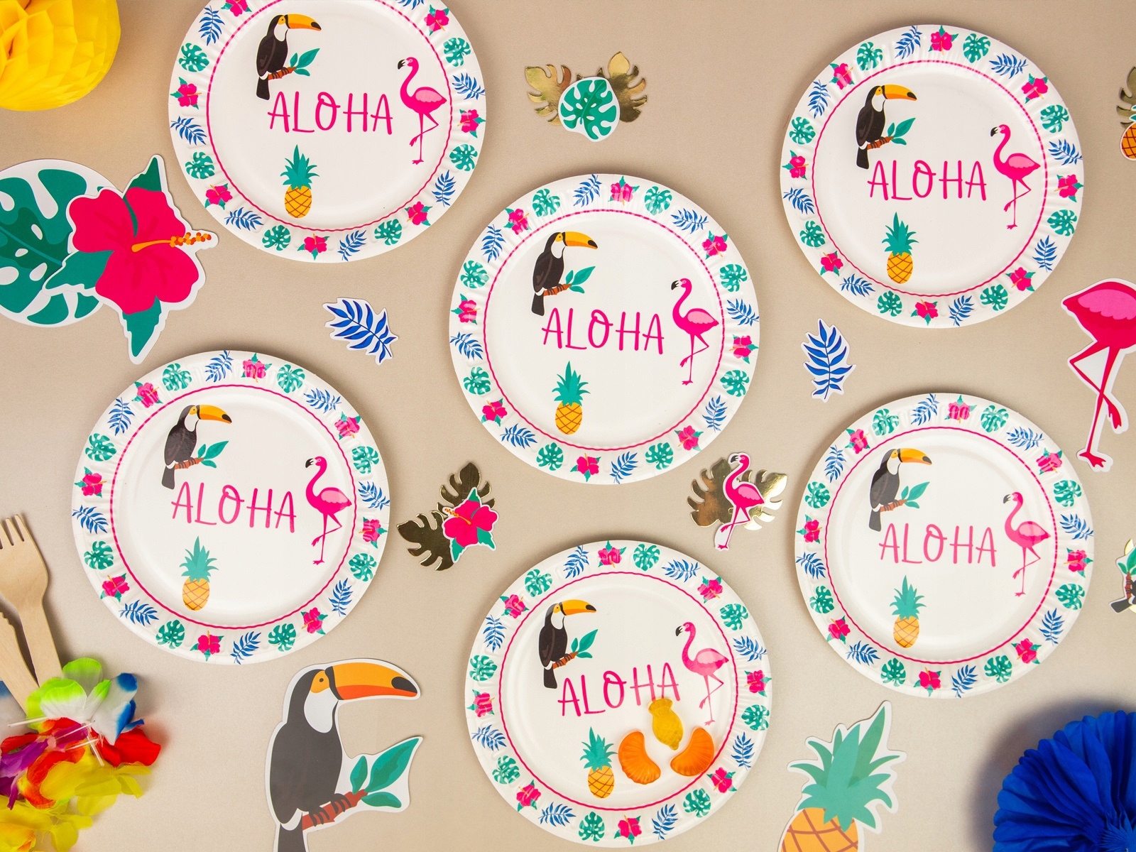 Talerzyki papierowe Aloha Hawajskie Party Hawaje 6 sztuk 18 cm Urodziny A1 - obrazek 4