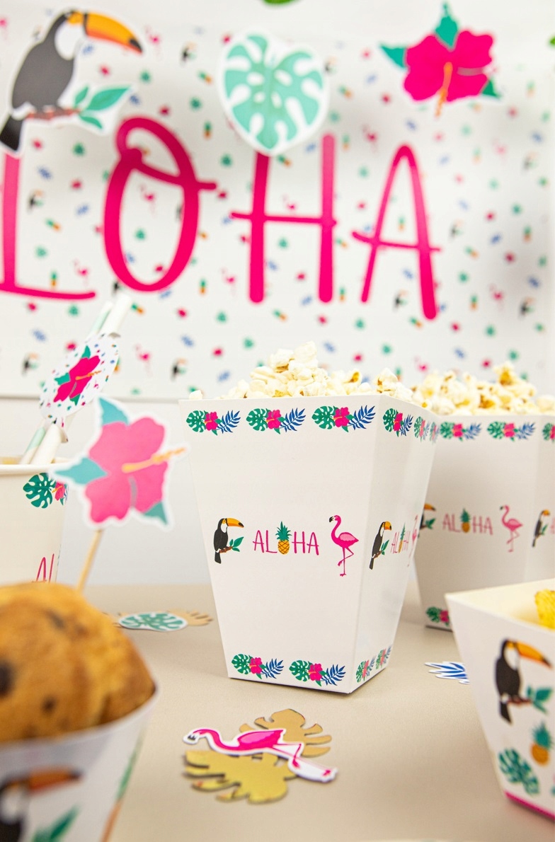 Pudełka papierowe na popcorn Aloha Hawajskie Party 6 sztuk Urodziny A4 - obrazek 4