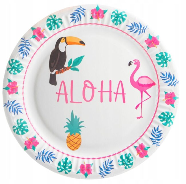 Talerzyki papierowe Aloha Hawajskie Party Hawaje 6 sztuk 18 cm Urodziny A1
