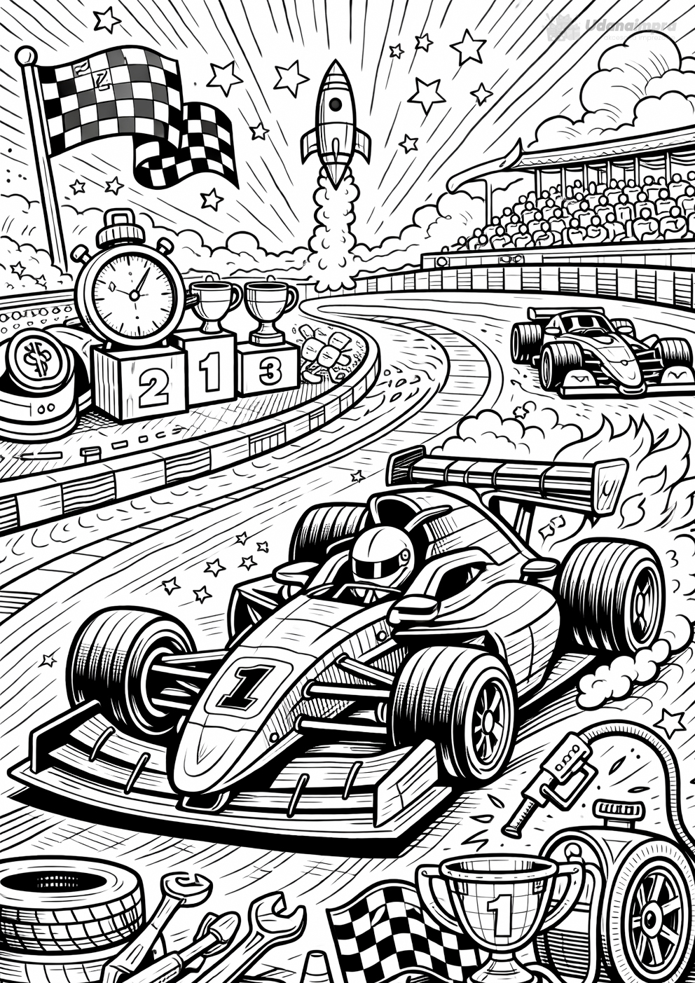 Kolorowanka wyścig na torze
