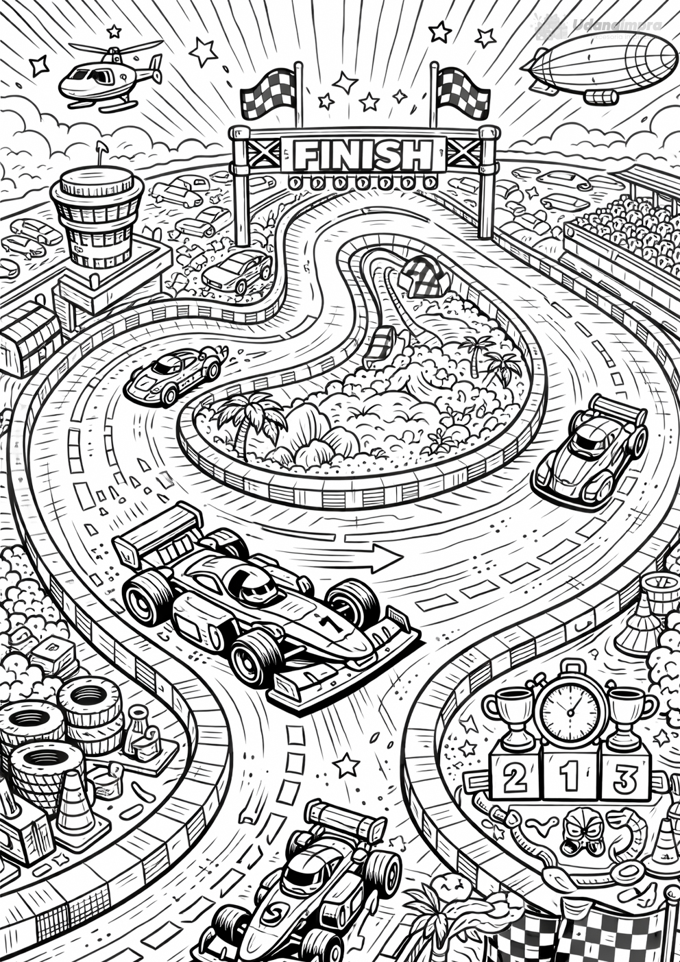 Kolorowanka wyścigowa z lotu ptaka