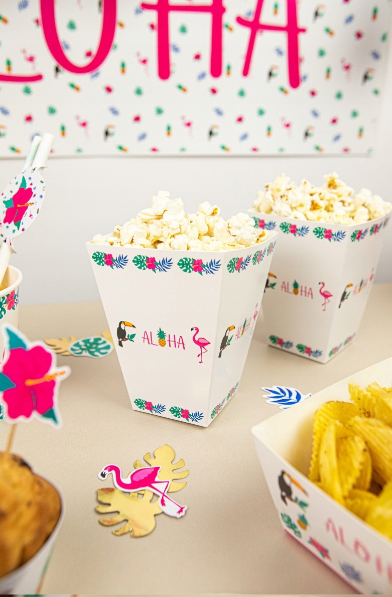 Pudełka papierowe na popcorn Aloha Hawajskie Party 6 sztuk Urodziny A4 - obrazek 5