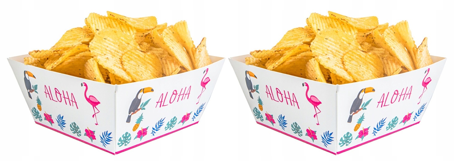 Pudełka papierowe na chipsy Aloha Hawajskie Party 4 sztuki Urodziny A5 - obrazek 2