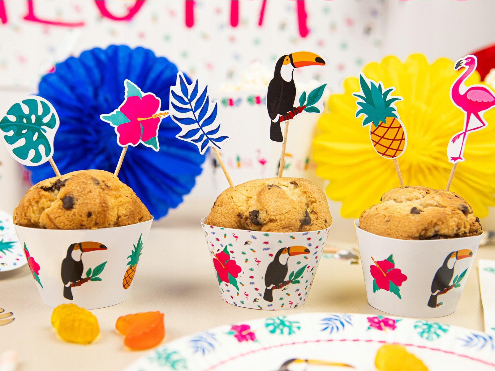 Pikery na babeczki Aloha Hawajskie Party Hawaje Impreza 6 sztuk Urodziny A7 - obrazek 2
