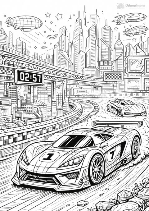 Kolorowanka Wyścigi futurystyczne