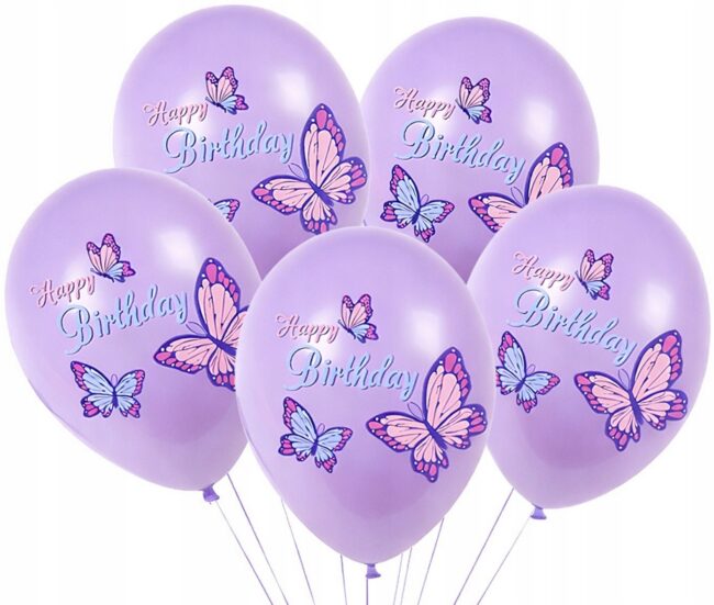 Balony lateksowe Motyl Motylki Motyle Happy Birthday 5 sztuk Urodziny M27