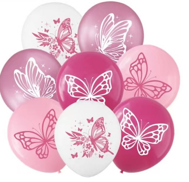 Balony lateksowe różowe Motyl Motylki Motyle 8 sztuk Urodziny M9