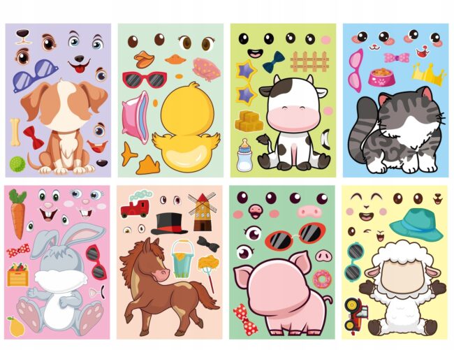 8x Naklejki wyklejanki dla dzieci ZWIERZĄTKA mix wzorów 8 arkuszy Zwierzęta