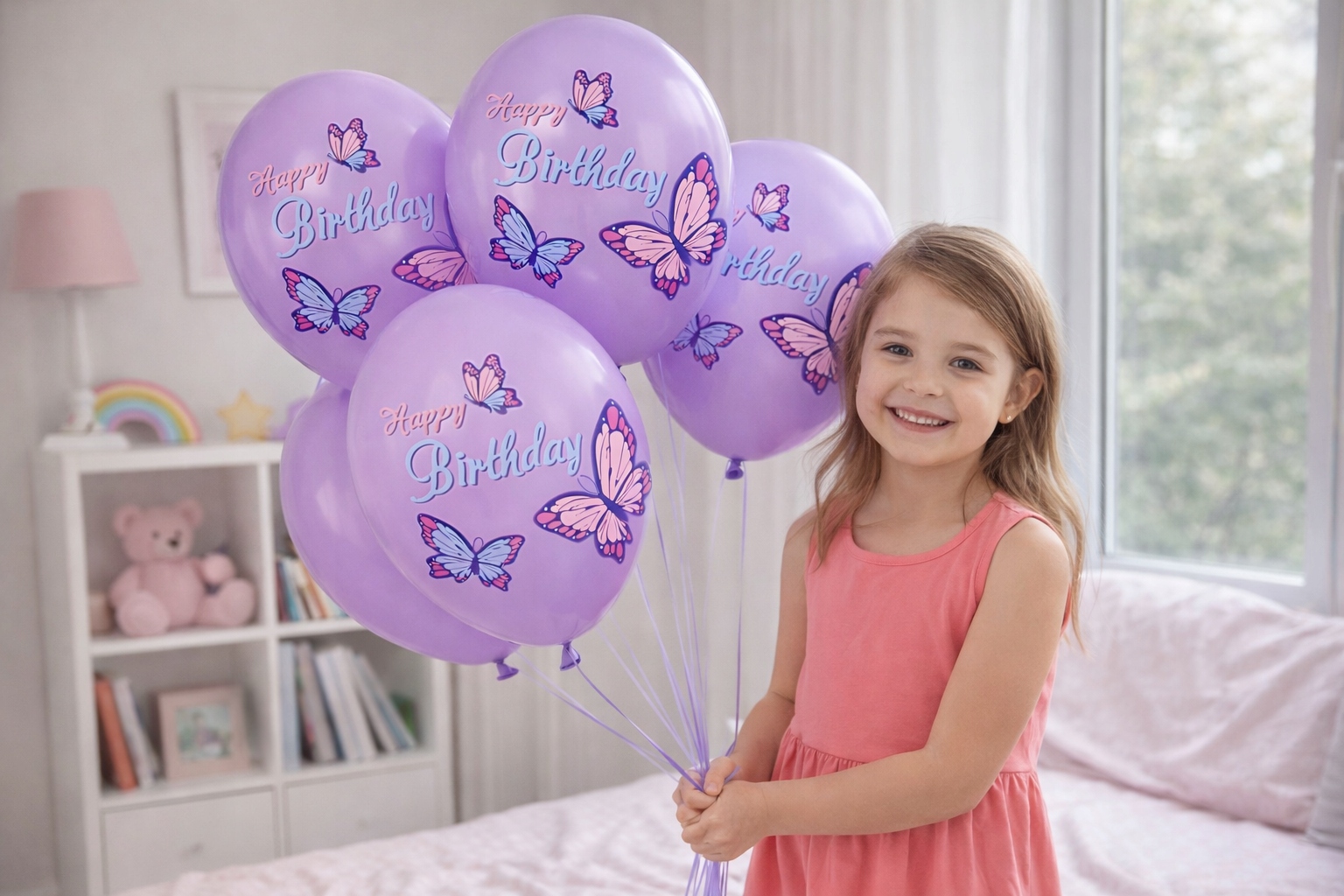 Balony lateksowe Motyl Motylki Motyle Happy Birthday 5 sztuk Urodziny M27 - obrazek 4