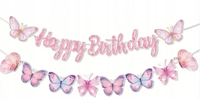Baner papierowy Happy Birthday Motyl Motyle Urodziny M8