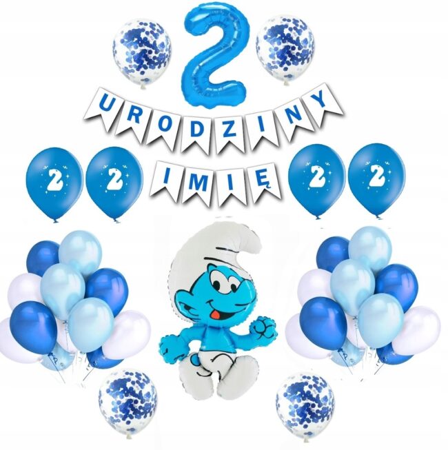 Zestaw Balony Dekoracje Smerfy Urodziny + Imię