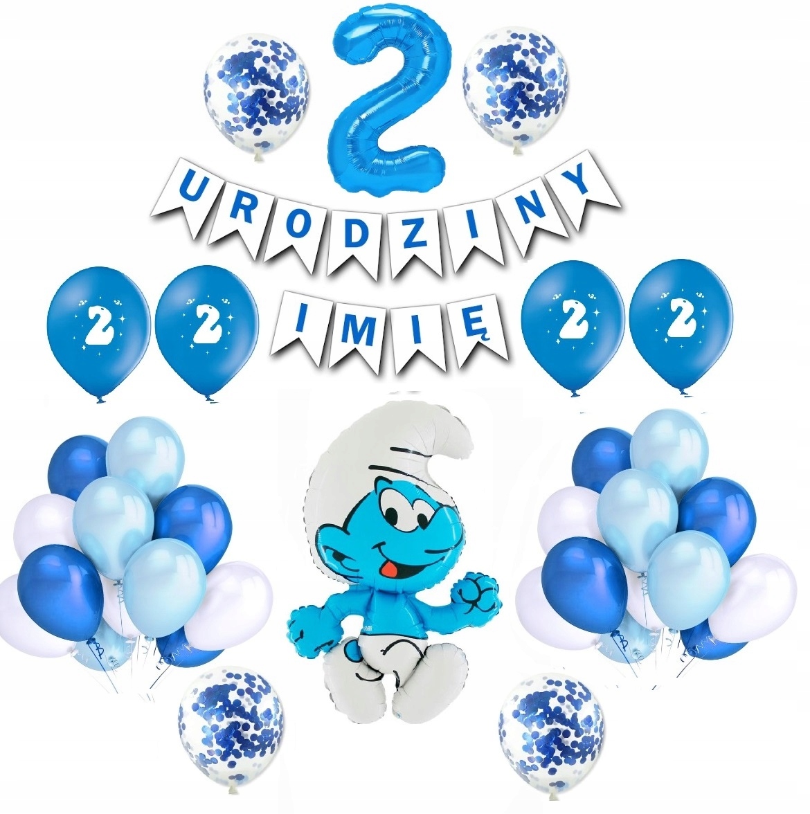 Zestaw Balony Dekoracje Smerfy Urodziny + Imię