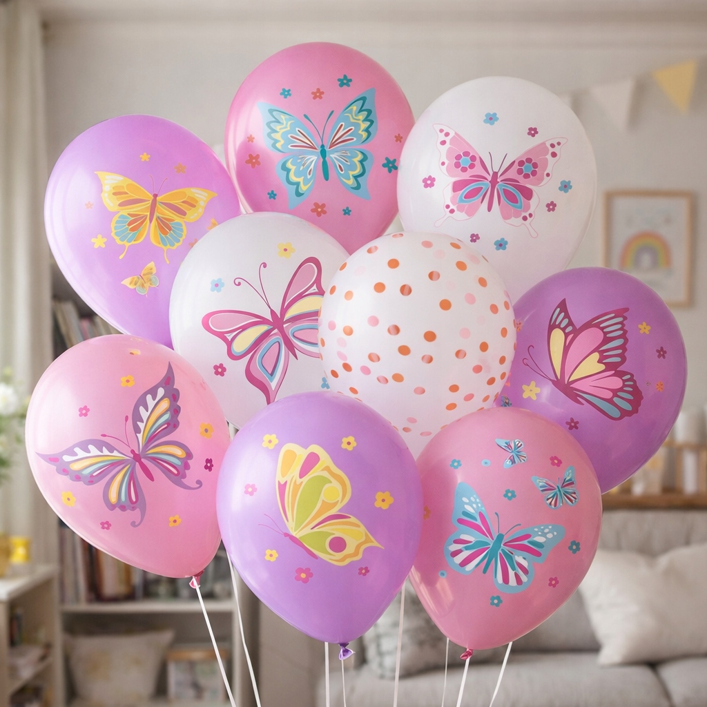 Balony lateksowe Motyl Motylki Motyle 9 sztuk mix Urodziny M26 - obrazek 4