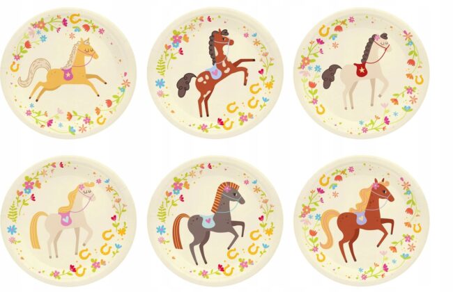 Talerzyki papierowe Koń Konie Koniki Mix 6 sztuk 18 cm Urodziny K1