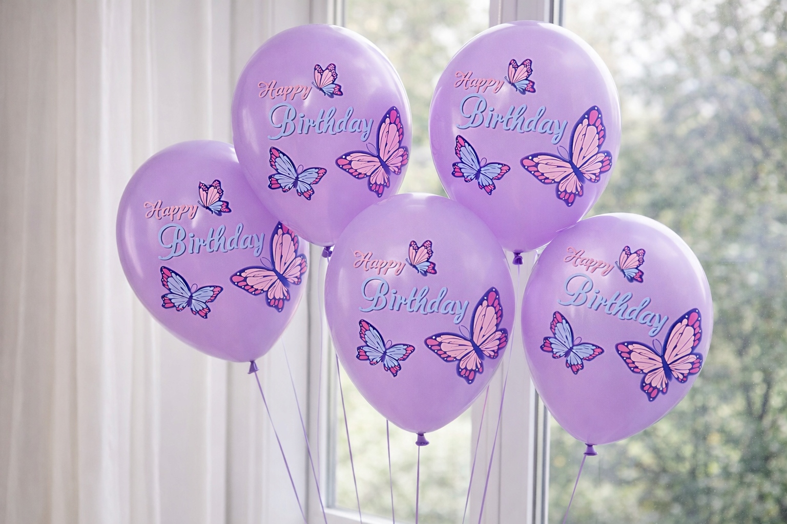 Balony lateksowe Motyl Motylki Motyle Happy Birthday 5 sztuk Urodziny M27 - obrazek 2