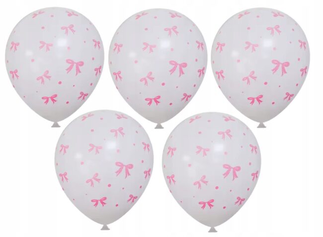 Balony lateksowe białe w Kokardki Kokardka 5 sztuk Urodziny KK12