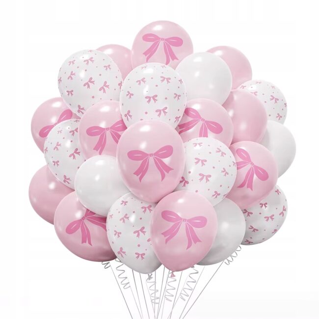 Balony lateksowe białe i różowe w Kokardki Kokardka mix 30 sztuk zestaw