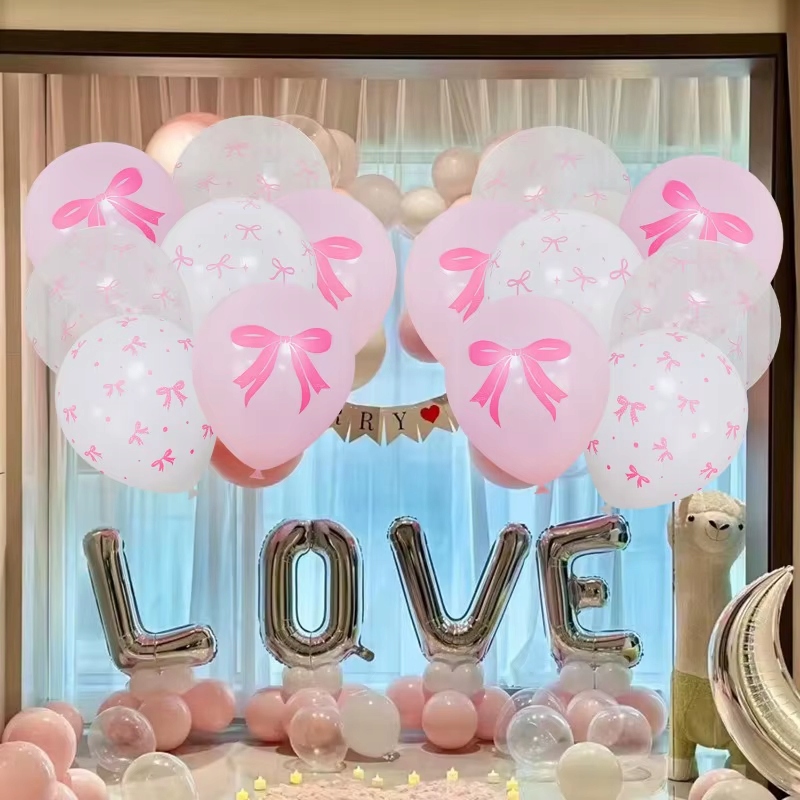 Balony lateksowe białe i różowe w Kokardki Kokardka 10 sztuk Urodziny KK11 - obrazek 4