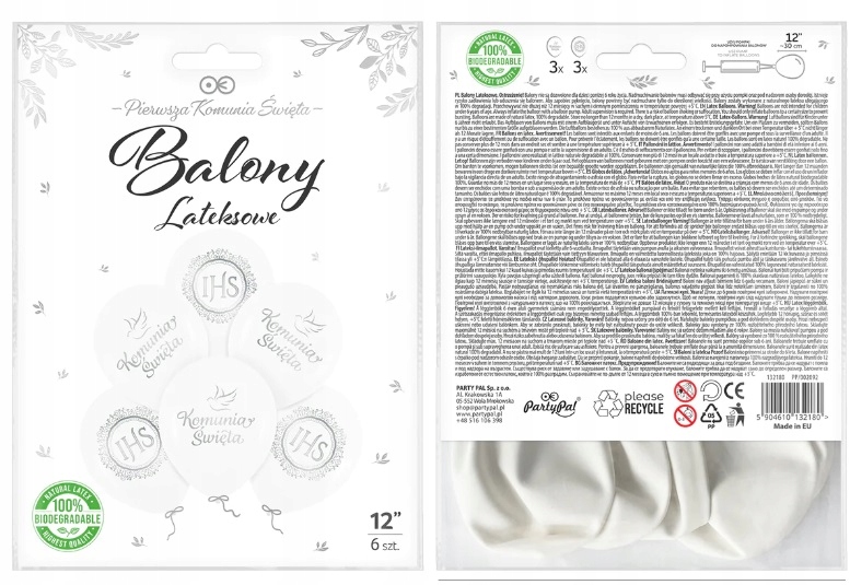 Balony lateksowe Komunia Święta Gołąbek IHS srebrne 6 sztuk PK30 - obrazek 2