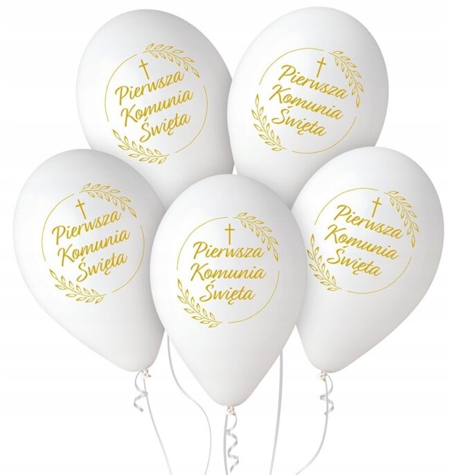 Balony lateksowe komunijne Pierwsza Komunia Święta Kłosy 5 sztuk BKOM-029