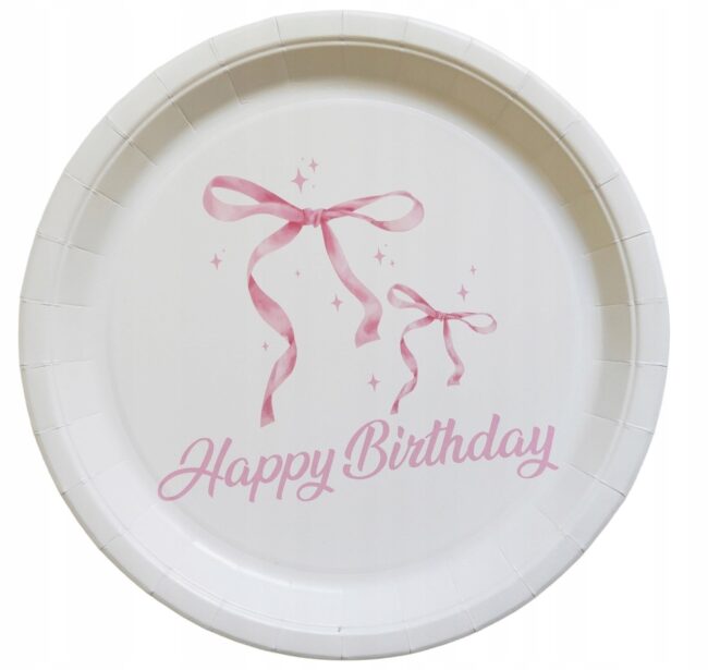Talerzyki papierowe Kokardki Kokardka 23 cm 6 sztuk Urodziny KK1