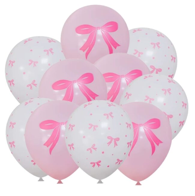 Balony lateksowe białe i różowe w Kokardki Kokardka 10 sztuk Urodziny KK11