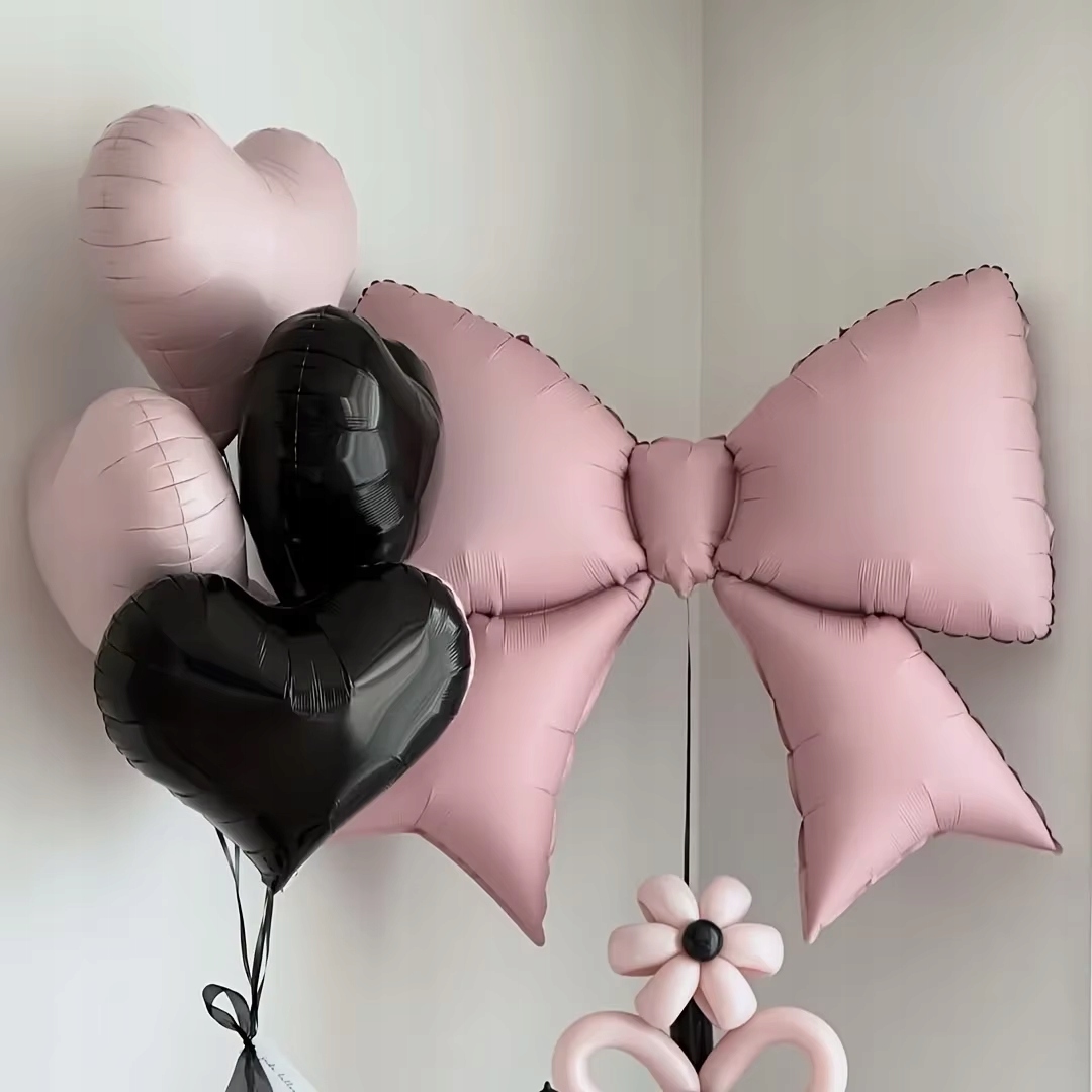 Balon foliowy różowa Kokardka 98x75 cm 4 sztuki Urodziny zestaw - obrazek 3
