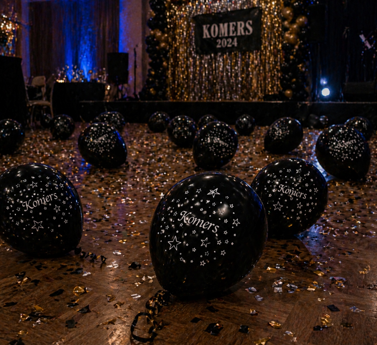 Balony na Komers czarne złote i z konfetti mix 23 sztuki ZESTAW balonów - obrazek 4